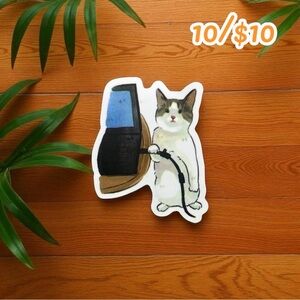 Unplugging Cat Meme Sticker – Vinyl (Approx. 1.5”)